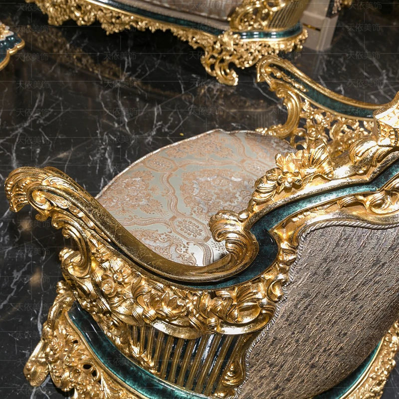 European-style palace sofa solid wood gold foil luxury sofa large villa living room sofa coffee table combination high-end