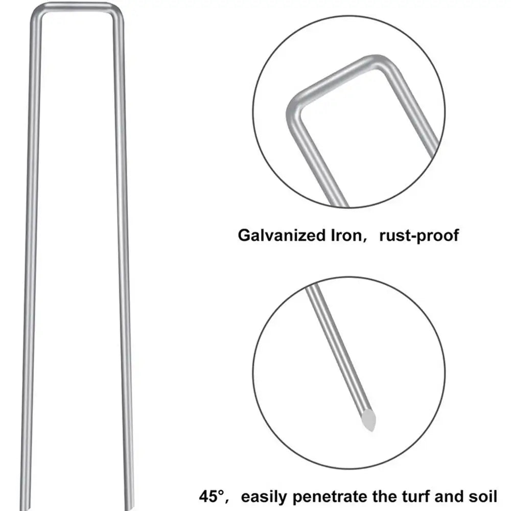 100 Pieces Garden Pegs Metal Tent Pegs U-shaped Gardening Nails Stakes Fence Steel Wire Lawn Spikes For Ground Sheets Membrane