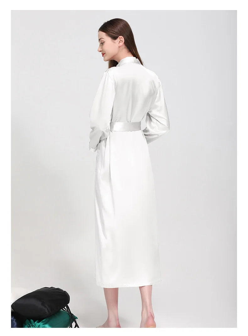 19Momme 100% Mulberry Silk Bridal Robe Soft Night Gown Belt Long Sleeve Luxury Dressing Gown Wedding Bathrobes Pure Silk Robe