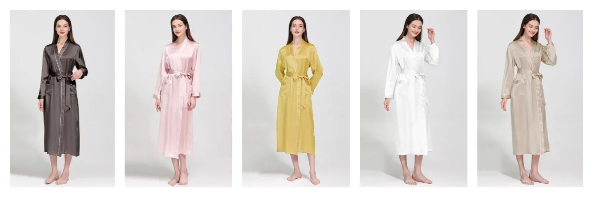 19Momme 100% Mulberry Silk Bridal Robe Soft Night Gown Belt Long Sleeve Luxury Dressing Gown Wedding Bathrobes Pure Silk Robe