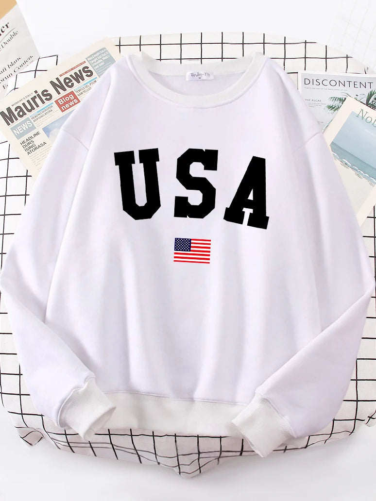 Usa American Flag Patriotic Street Hoody Women simple Oversize Sweatshirt Street All-match Clothing Hipster S-XXL Female Tops