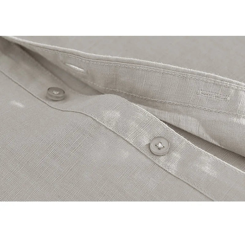Fengbaoyu Linen Summer Men's Short Sleeves Lined with Middle-aged Casual White Vertical Collar Shirt Large Size 150KG 5XL Blouse