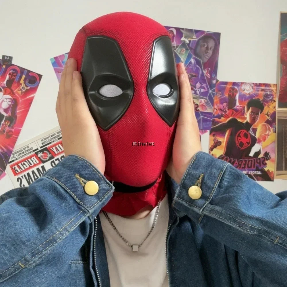 Marvel Deadpool Mask with 3D Screen Printed Fabric & 1 Pair of Magnetic Normal Eyes Halloween Cosplay Costume for Birthday Gift