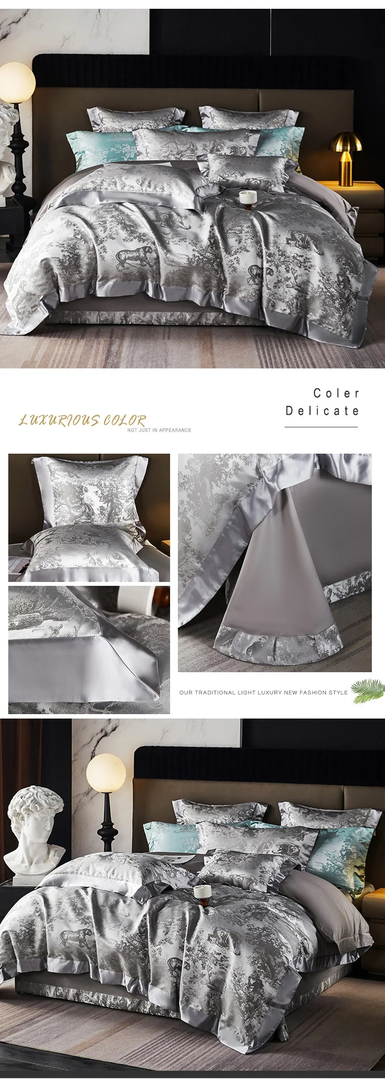 Luxury Golden Brocade Jacquard Cotton Bedding Set Duvet Cover Linen Fitted Sheet Pillowcases Home Textile