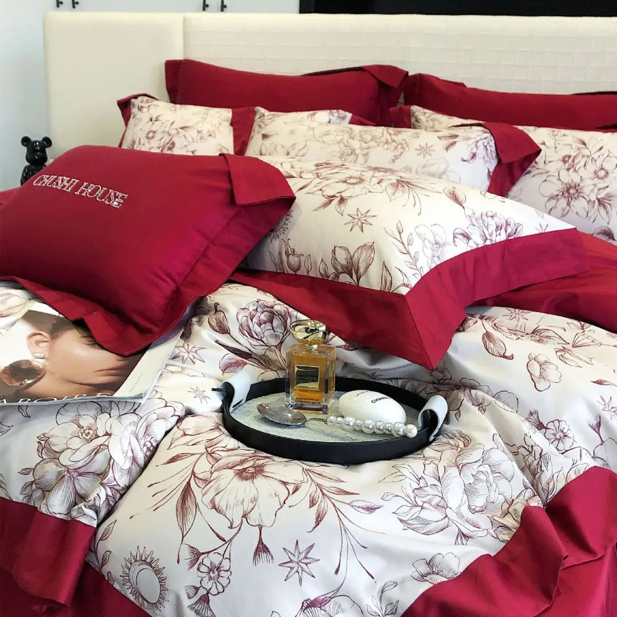100S Egyptian Cotton Bedding Set Wedding Queen King Double Size Digital Printing  Bed Linens Duvet Cover Set Sheet Pillowcase
