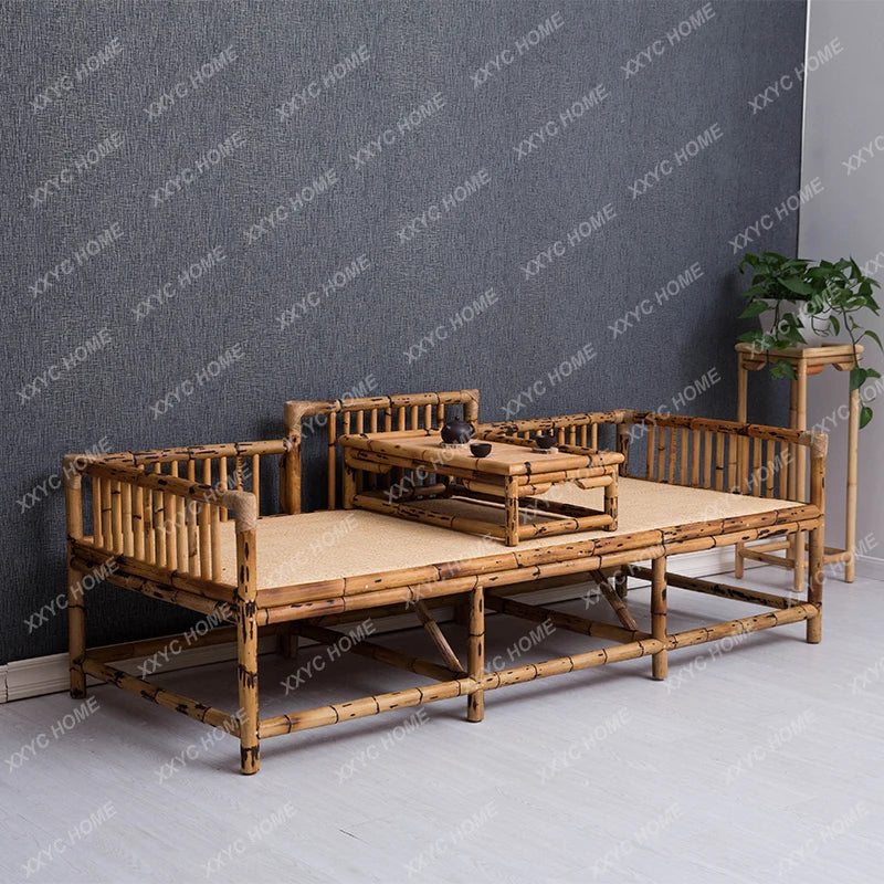 New Chinese Style Arhat Bed Ming and Qing Dynasty Bamboo Rattan Zen Meditation Couch Floor Chaise Bed