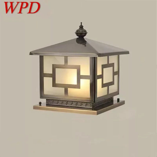 WPD Outdoor Electricity Post Lamp Vintage Creative Chinese Brass  Pillar Light LED Waterproof IP65 for Home Villa Courtyard