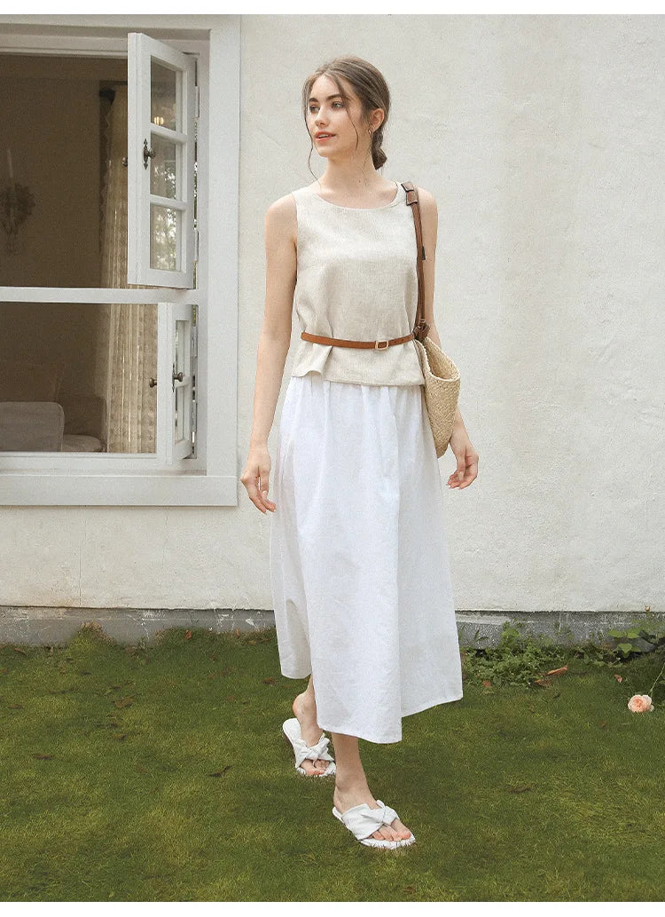 100% Linen Top Women Casual Solid Back Cross Patchwork Tank Top Summer Tops Haut Femme Women'S Clothing Offer Free Shipping