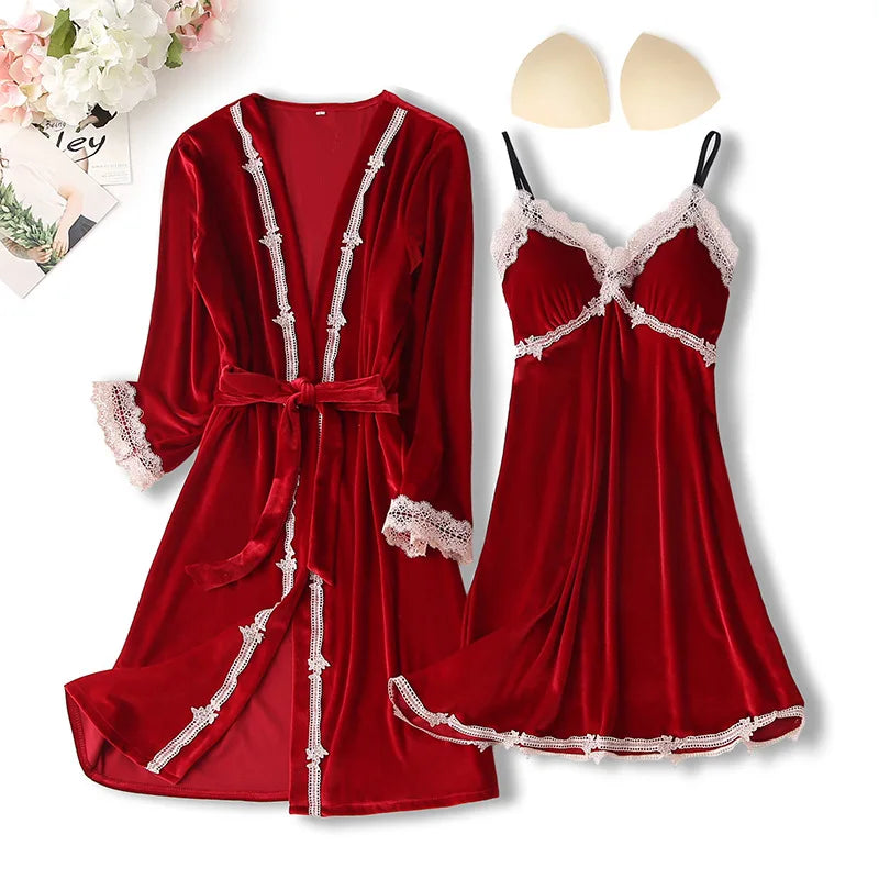 Sexy Velvet Women Wedding Robe Nightgown Set Autumn Velour Kimono Bathrobe Gown Sleepwear Loose Home Dressing Gown Lounge Wear