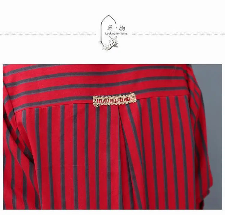 Casual Korean Midi Striped Print Shirt for Female Turn-down Collar Single-breasted Fashion Long Sleeve Blouse Women's Clothing