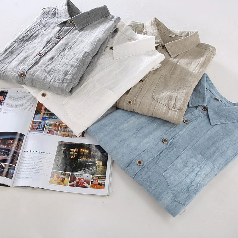 Designer New Short Sleeve Casual 100% Linen Quality Shirt Men Brand Trend Breathable Top Clothes Chemise Homme Free Shipping