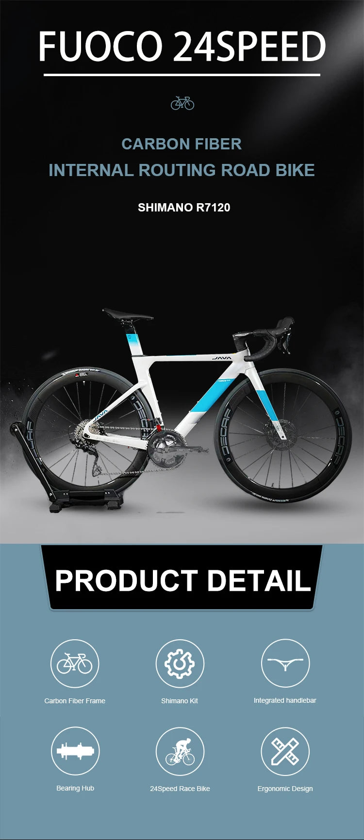 JAVA FUOCO TOP Road Bike 24 Speed Carbon Fiber Road Bicycle R7120 105 Hydraulic Disc Brake Racing Cycling Fuoco-Top DECAF UCI