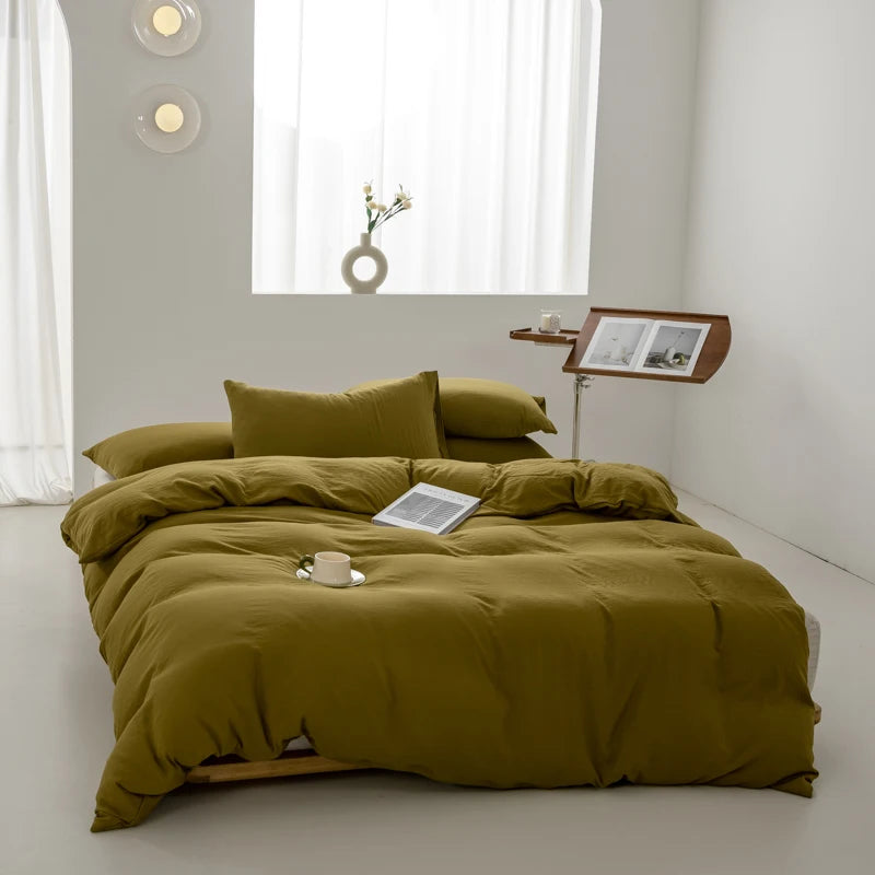 Japanese Washed Cotton Soft Bedding Set Duvet Cover with Pillowcases Bedclothes Comforter covers Sets Solid color Home Textile