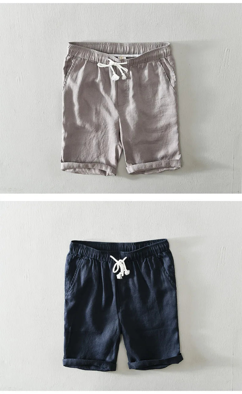 Summer New Simple 100% Linen Shorts for Men Clothing Solid Color Streetwear Men Pants B8103