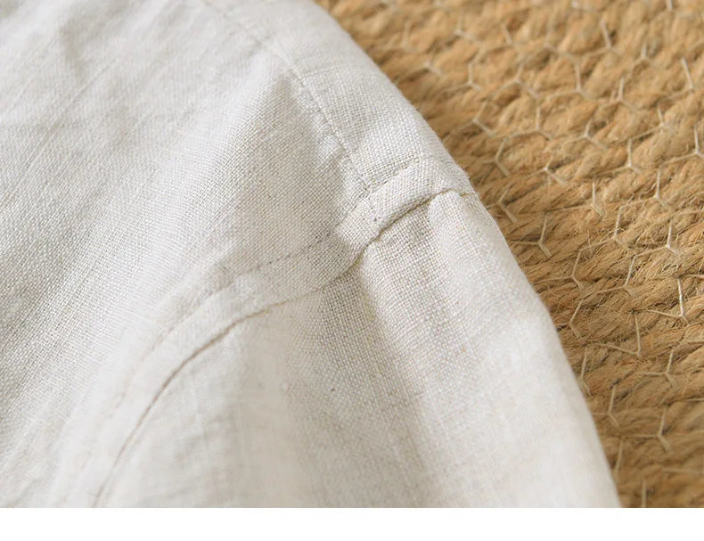 Summer New 100% Linen Short Sleeve T Shirt for Men Casual Thin Solid Color Slim Men Clothing BL998