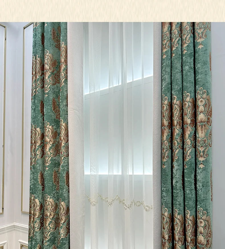 Red Gilded Jacquard Thickened Chenille Patched Curtains for Living Room Bedroom French Window Villa Customization Valance