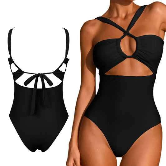 Women's One-piece Swimsuits High Waist Backless Hanging Neck Black Swimwear Soft Material Easy to Wear Comfortable Strap bikini