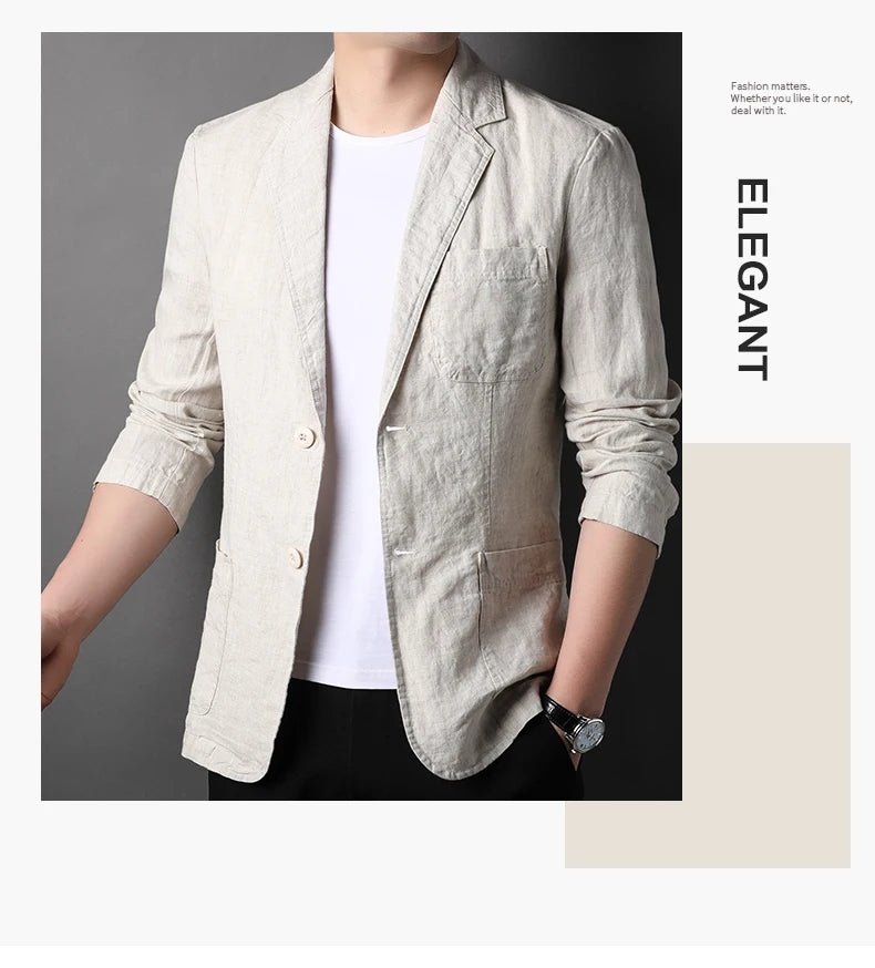 Spring Summer 2024 new high-quality men's fashion handsome linen suit Thin men's coat fabric composition 100% linen  blazer