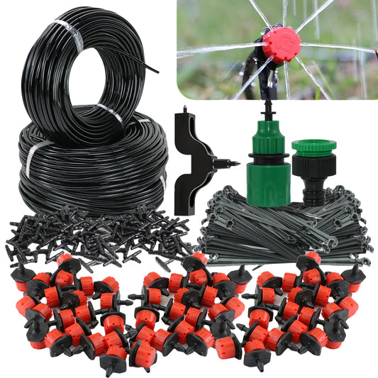 10M/20M Garden Drip Irrigation Automatic Watering System Kit 1/4'' Nozzles for Bonsai Pot Plant Lawn Flower Vegetable Greenhouse