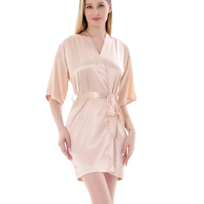 Satin Robe Female Intimate Lingerie Sleepwear Silky Bridal Wedding Gift Casual Kimono Bathrobe Gown Nightgown Sexy Nightwear