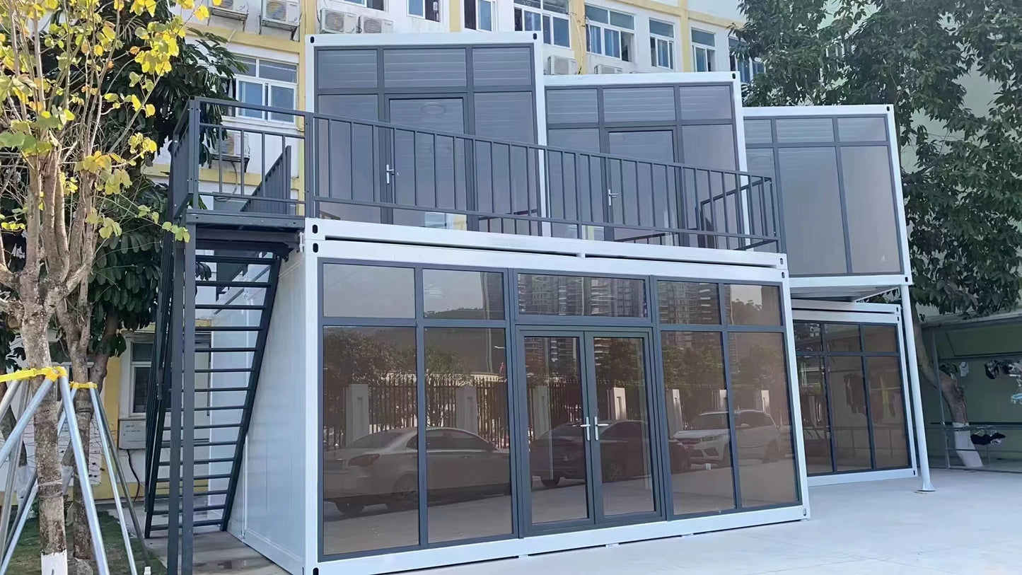 Container Office Modular Buildings Container Storage GLASS  Street Cafe House Container House With Glass