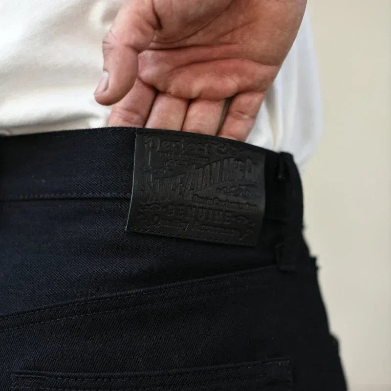 Sauce Zhan SZ6601-BL Mens Jeans Black Jeans Double-sided Dyeing Sanforized Selvedge Denim Jeans  16 Oz Regular Fit