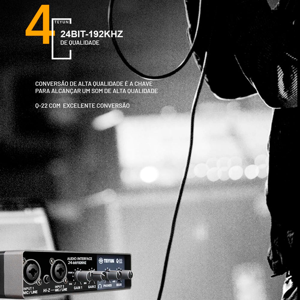 TEYUN Q-22 Audio Interface Sound Card With Monitoring Electric Guitar Live Recording Professional Sound Card For Studio Singing