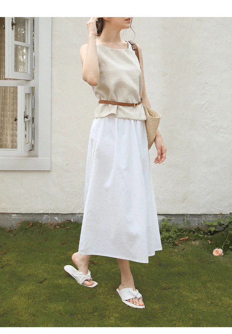 100% Linen Top Women Casual Solid Back Cross Patchwork Tank Top Summer Tops Haut Femme Women'S Clothing Offer Free Shipping