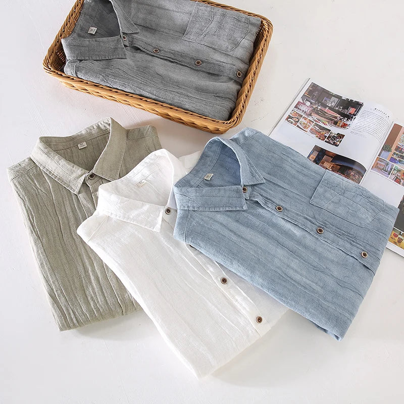 Designer New Short Sleeve Casual 100% Linen Quality Shirt Men Brand Trend Breathable Top Clothes Chemise Homme Free Shipping