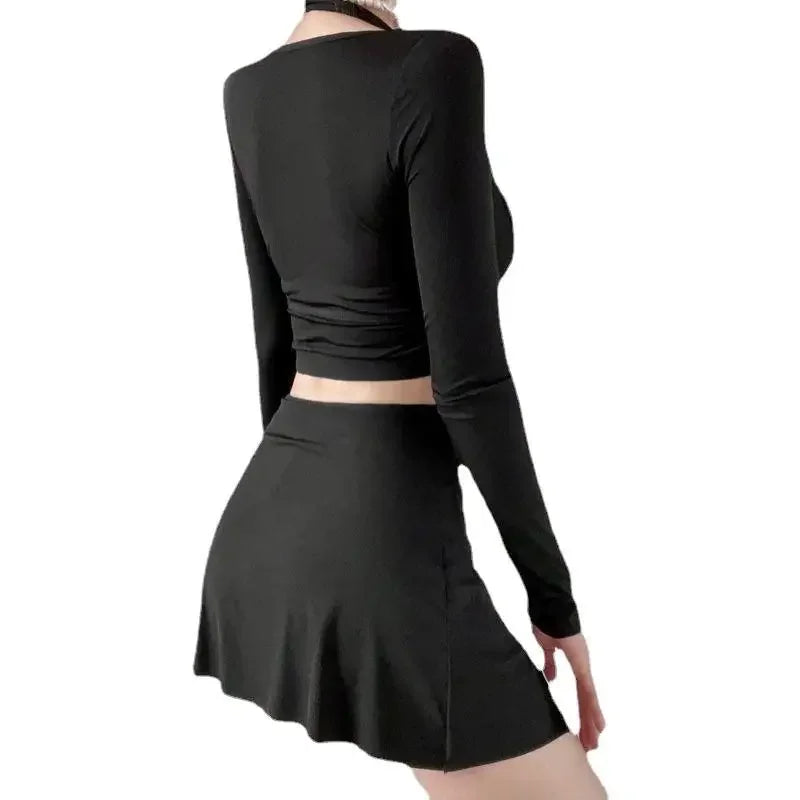 Woman Long Sleeved 3 Pieces Summer Korean Style High Waist Swimwear Swimming Sexy Solid Bathing Suits Swimwear Split Swimsuit