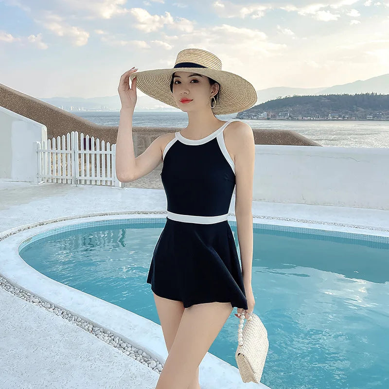 One-piece Swimsuit Female Soaking In The Hot Springs Conservative Thin Belly 2023 New Skirt Type Sexy Beach Swimsuit
