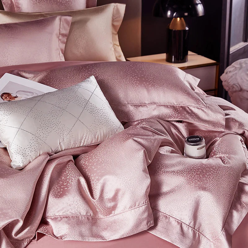 Luxury Silver Gray gold Satin Jacquard Bedding Set 1000TC Egyptian Cotton Queen King Size Duvet Cover Set Bed Sheet Pillowcases