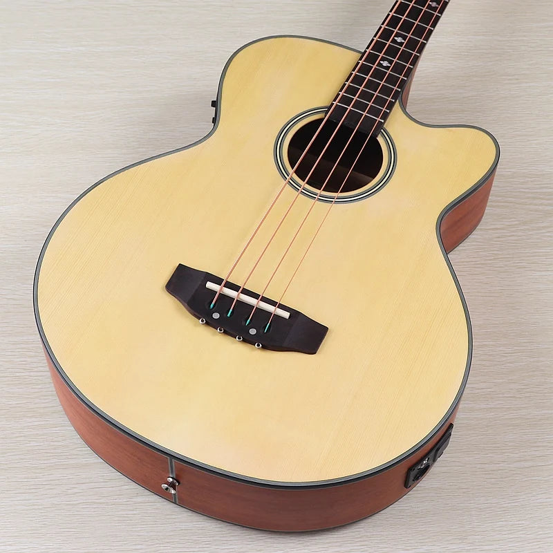 Acoustic Electric Bass Guitar 4 String High Gloss Acoustic Bass 43 Inch Natural Color Black Color Cutaway Bass Guitar with EQ