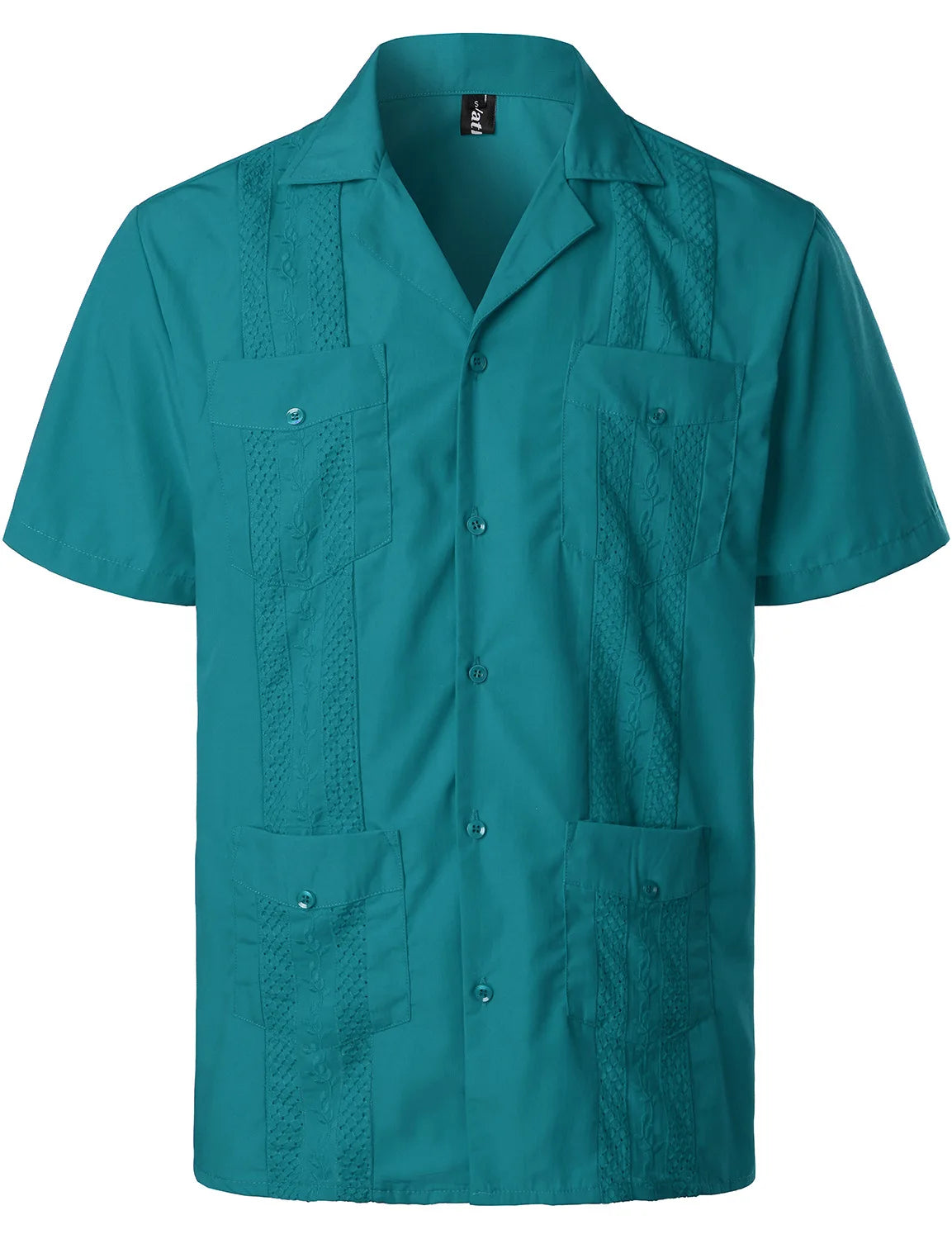 Men's Short Sleeve Cuban Guayabera Shirt Button Up Lapel Collar Embroidery Shirts Mexican Caribbean Style Beach Wedding Shirt