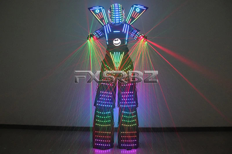 Full Color Smart Pixels LED Robot Suit Costume Light Up Stilts Walker Clothing Luminous Jacket Chest Display Helmet Laser Gloves