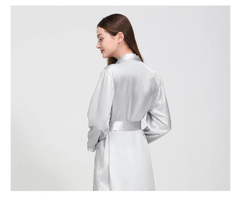 19Momme 100% Mulberry Silk Bridal Robe Soft Night Gown Belt Long Sleeve Luxury Dressing Gown Wedding Bathrobes Pure Silk Robe