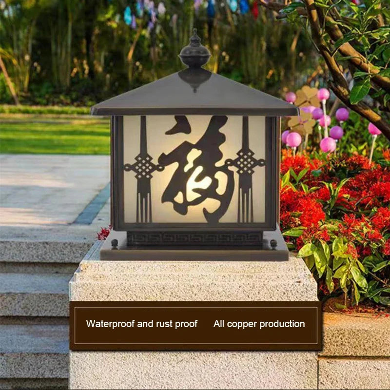 WPD Outdoor Electricity Post Lamp Vintage Creative Chinese Brass  Pillar Light LED Waterproof IP65 for Home Villa Courtyard