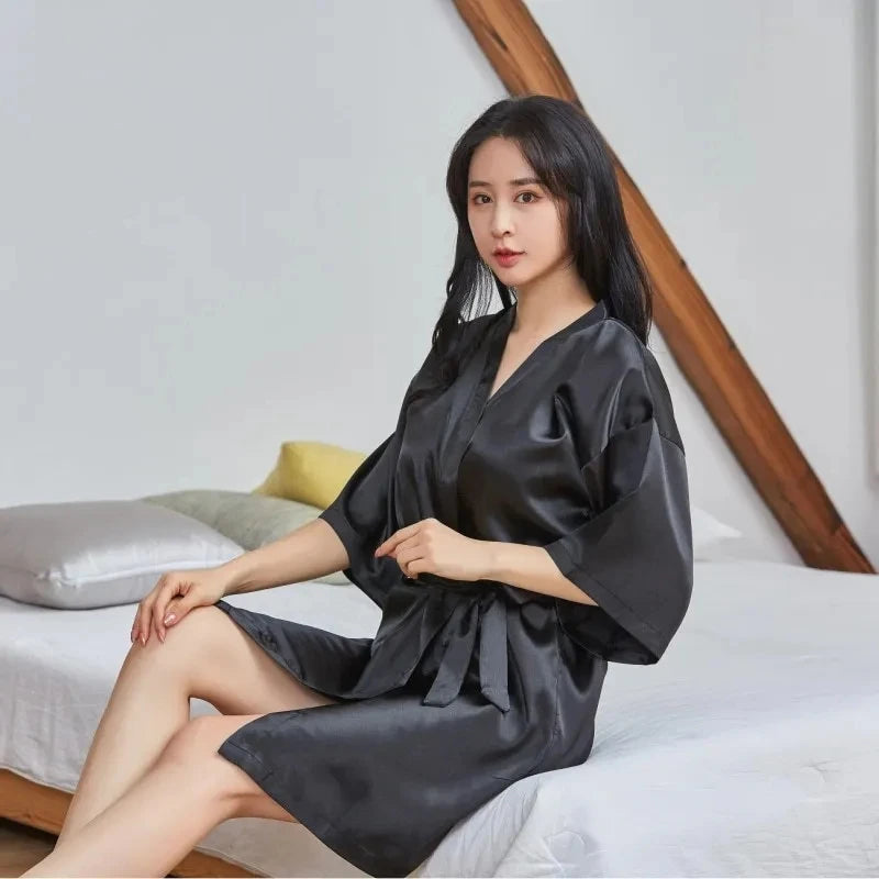 Satin Robe Female Intimate Lingerie Sleepwear Silky Bridal Wedding Gift Casual Kimono Bathrobe Gown Nightgown Sexy Nightwear
