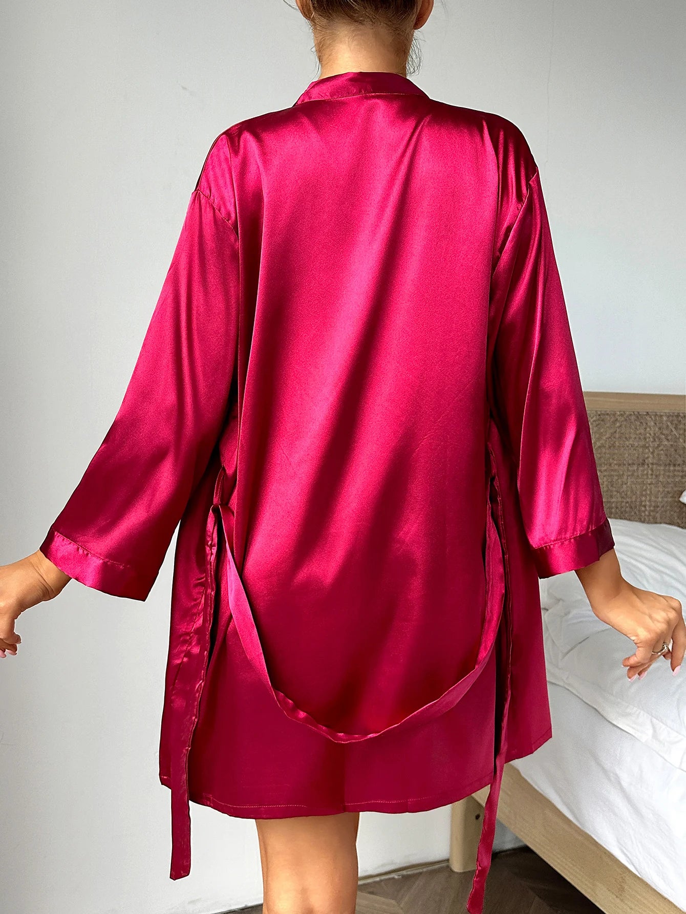 Summer Satin Ladies Nightgown Solid color lace-up Robe Sexy comfortable women's pajamas Loungewear