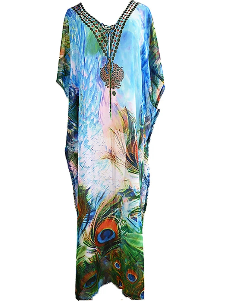 Plus Size Chiffon Beach Cover Up Women Maxi Dresses  Robe De Plage Vestidos Sarong Swimsuit Cover Up Pareos De Playa Mujer