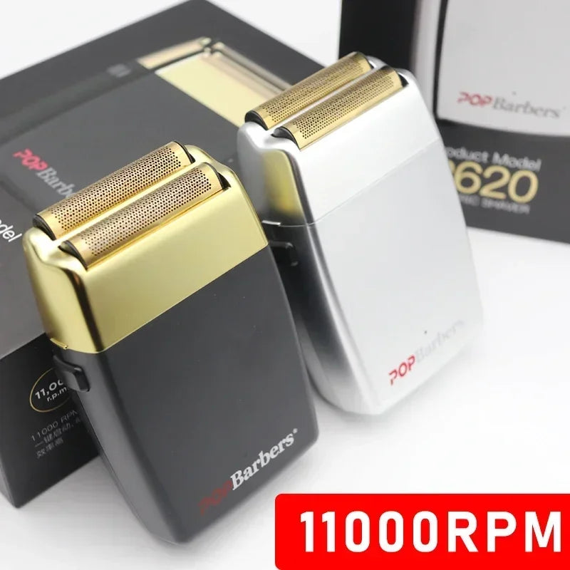 Pop Barbers P620 Professional Professional Man's Electric Shaver Double Foil Shaver USB Cordless Hair Cutting Machine 11000 RPM