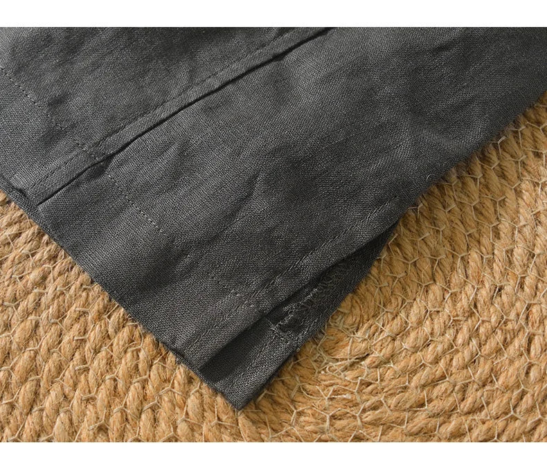 Summer New 100% Linen Short Sleeve T Shirt for Men Casual Thin Solid Color Slim Men Clothing BL998