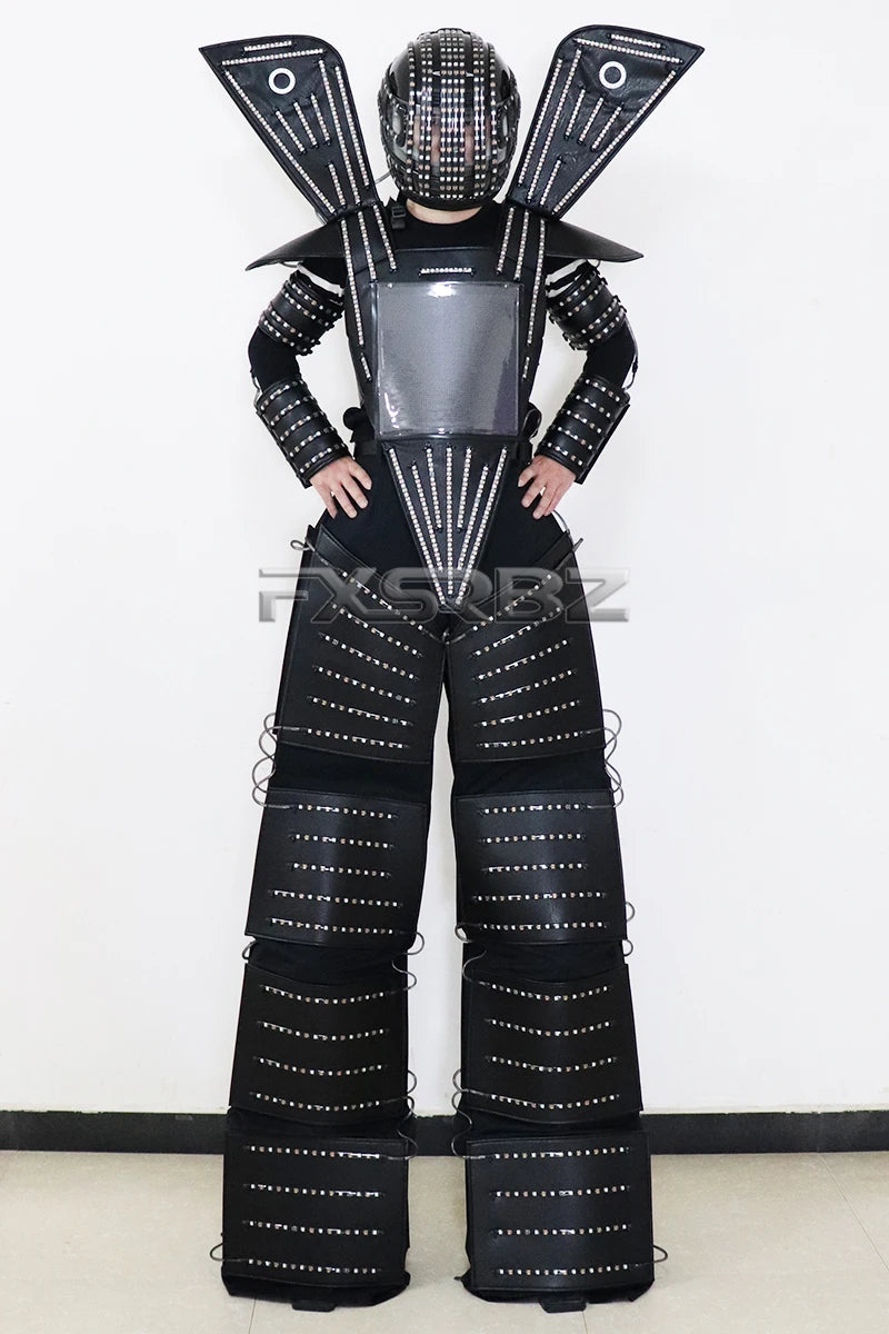 Full Color Smart Pixels LED Robot Suit Costume Light Up Stilts Walker Clothing Luminous Jacket Chest Display Helmet Laser Gloves