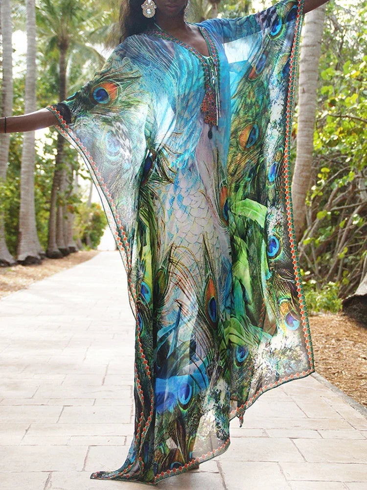 Plus Size Chiffon Beach Cover Up Women Maxi Dresses  Robe De Plage Vestidos Sarong Swimsuit Cover Up Pareos De Playa Mujer