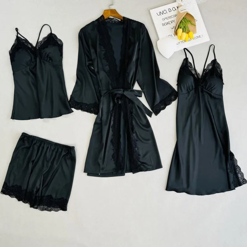 Wedding Bridesmaid Team Pajamas Set Lace Patchwork Home Clothes Ice Silk Pyjamas Suit Women Sleepwear Sexy Cami Top&pants