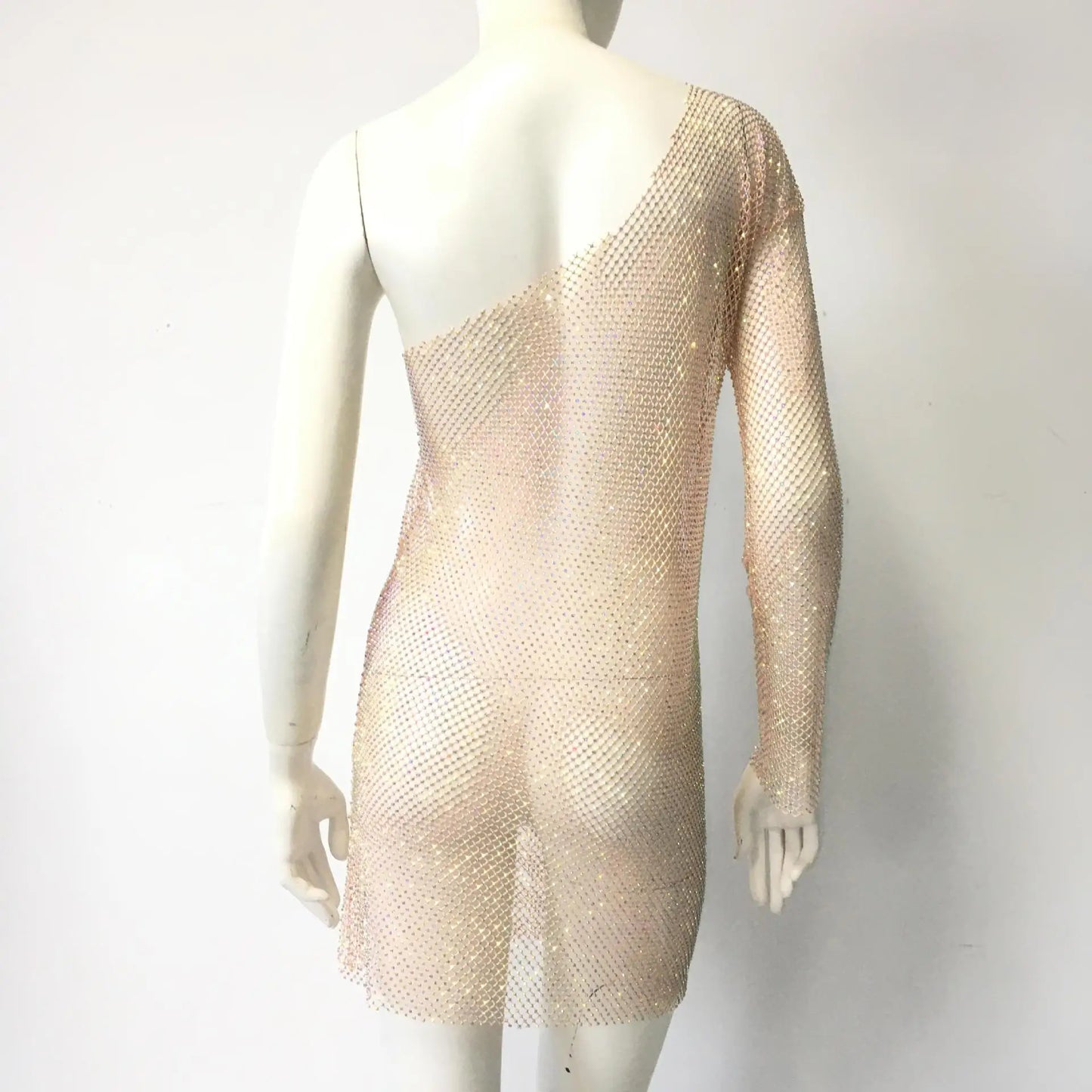 2024 New Women Shiny Diamonds Mini Dress Sexy See Through Hollow Out One Shoulder Backless Dress Nightclub Party Evening Dresses