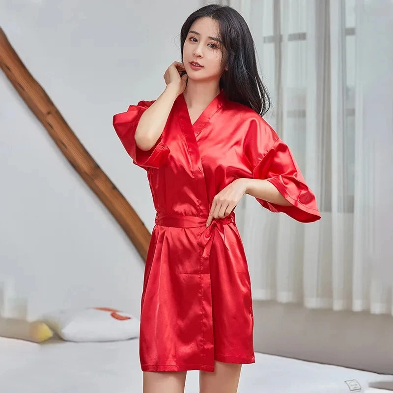 Satin Robe Female Intimate Lingerie Sleepwear Silky Bridal Wedding Gift Casual Kimono Bathrobe Gown Nightgown Sexy Nightwear