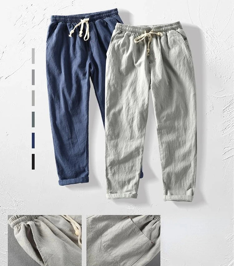 Fashion New In Sale Trousers for Men Cotton Linen Wrinkle Black Summer Casual Pants Man Korean Style Aesthetic Stylish Trend Y2k