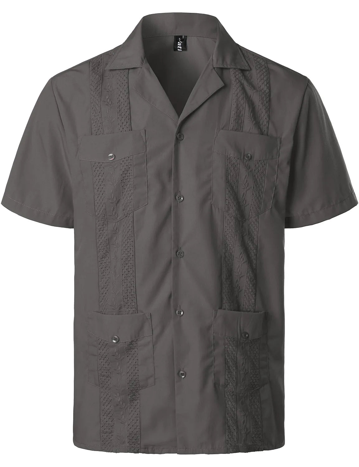 Men's Short Sleeve Cuban Guayabera Shirt Button Up Lapel Collar Embroidery Shirts Mexican Caribbean Style Beach Wedding Shirt