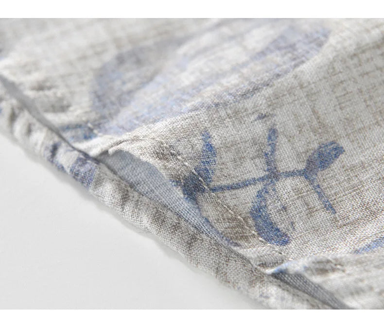 Summer New Printed 100% Linen Short Sleeve Shirts for Men Slim Thin Streetwear Men Clothing BL996